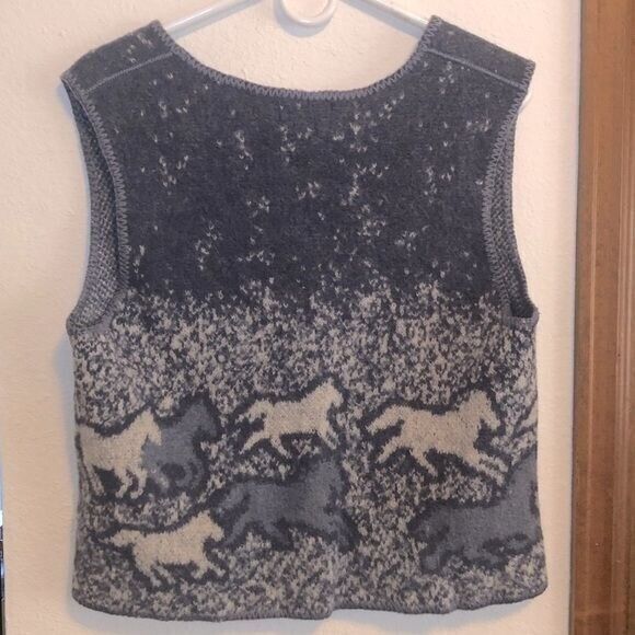 Winona Women's‎ Large Vintage Wool Blue White Knit Horse Southwest Animal Vest - Picture 10 of 15